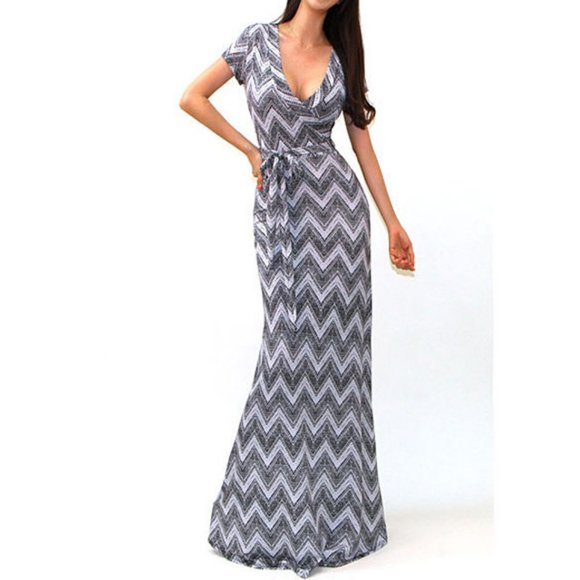 Wrap Dress Long Belted Maxi Dress - Picture 1 of 4